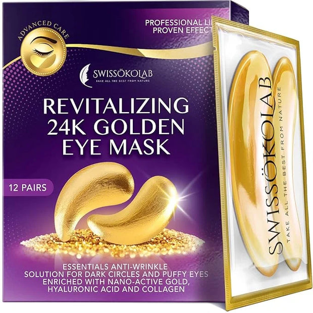SWISSÖKOLAB Under Eye Patches For Puffy Eyes 24k Gold Eye Mask Dark Circles And Puffiness Collagen Eye Gel Pads Moisturizi...