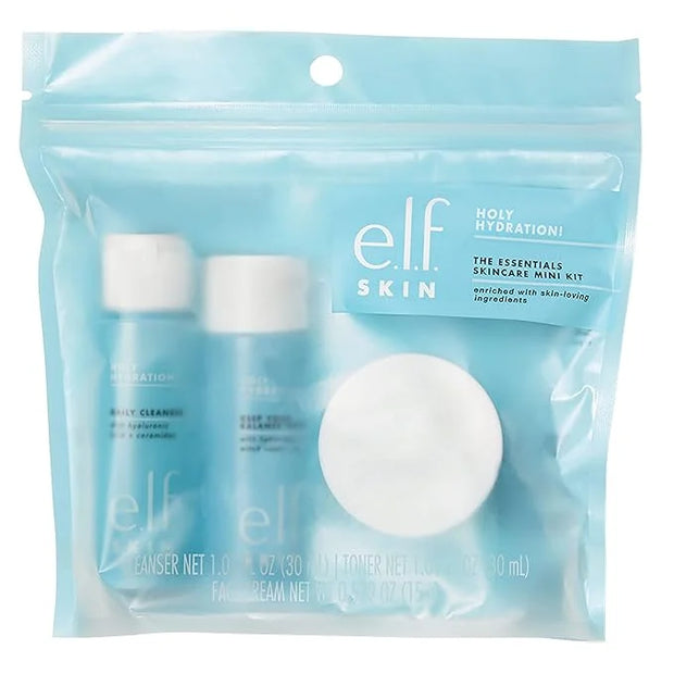 e.l.f. Skin Holy Hydration! The Essentials Mini Kit, Cleanser, Toner & Moisturizer for Hydrated & Balanced Skin, TSA-Frien...