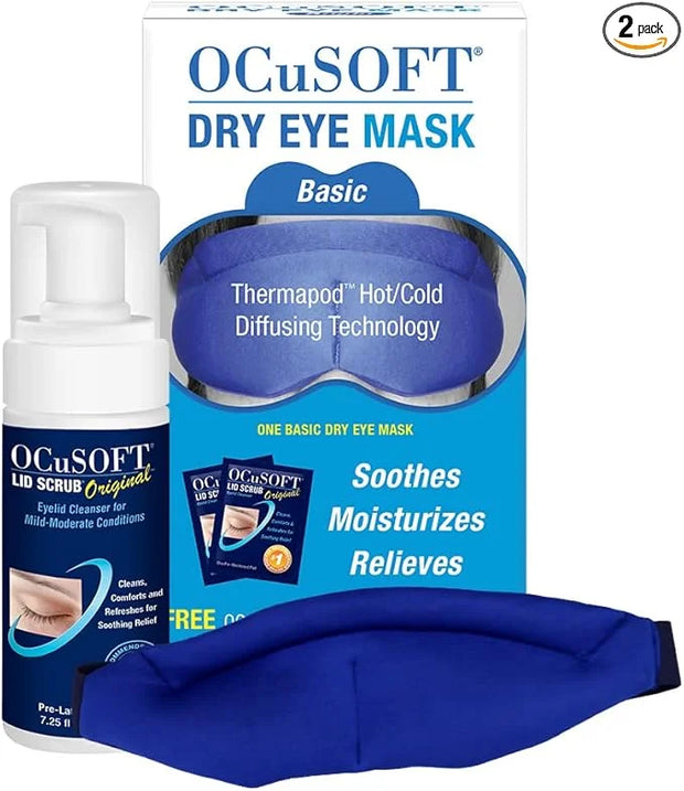 OCuSOFT Lid Scrub Foaming Cleanser & Dry Eye Mask Bundle - Eyelid & Eyelash Cleanser & Reusable Warm Compress Bundle - Soo...