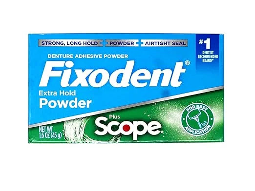 Fixodent Denture Adhesive Powder, Extra Strong, Plus Scope, Strong, Long Hold Powder, Airtight Seal, 1.6 OZ, Pack of 3 - P...