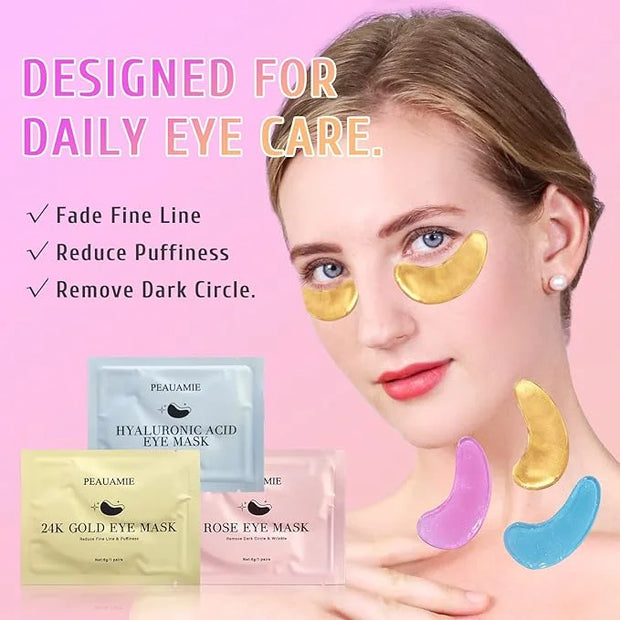 Under Eye Patches Gold and Hyaluronic Acid for puffy eyes,Rose Eye Masks for Dark Circles and Puffiness skin care Smooth W...