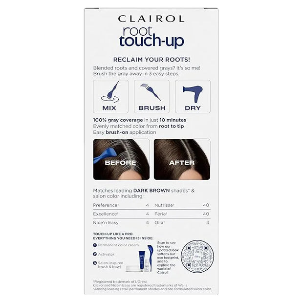 Clairol Root Touch-Up by Nice'n Easy Permanent Hair Dye, 4 Dark Brown Hair Color, Pack of 2 - Product Image