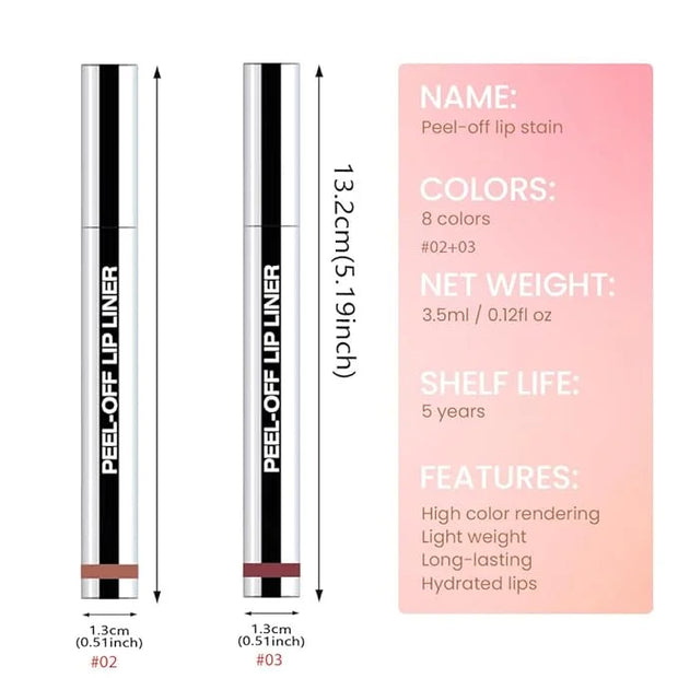 2 Pcs Matte Liquid Lip Stain Peel Off Lip Liner, Long Lasting Lip Tattoo, Waterproof & Transfer-Proof Lip Liner Peel Off L...