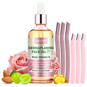 Dermaplaning Kit, Rose & Vitamin E Oil, Shave Oil with Dermaplaning Tools for Women, Facial Razor, Eyebrow Razor, Softens ...