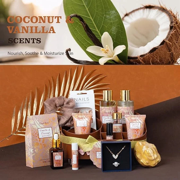 Luxury Gifts for Women, 16 Pcs Spa Gifts for Women of Coconut & Vanilla Scents Skin Care Kit, Facial Kit with Face Day Cre...