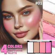 Matte Powder Blush Palette, 4 Colors Face Palette with White Highlighter, Brown Contour, Pink & Rose Pink Blush for Cheeks...
