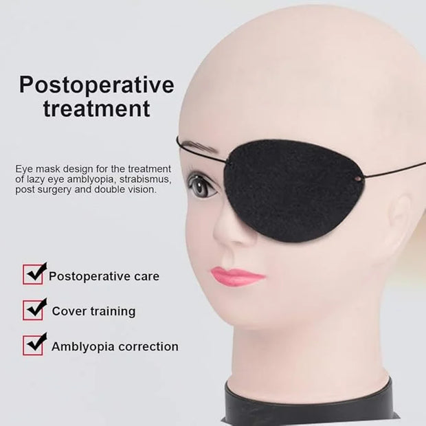 YGDZ Eye Patch, 12pcs Soft Felt Eye Patches for Adults Kids, Adjustable Single Eye Mask for Lazy Eye, Black - Product Image