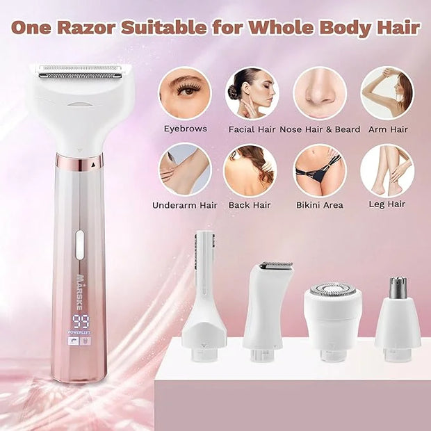 Electric Razors for Women, 5 in 1 Bikini Trimmer for Women, Wet/Dry Electric Shaver, Painless Womens Razor Shavers, Facial...
