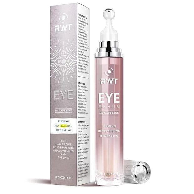 5% Caffeine Eye Cream & Under Eye Serum for Dark Circles and Puffiness Eye Care Eye Roller Serum with 360° Massage Ball Ey...