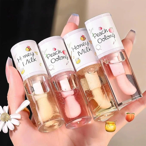 4PCS Hydrating Clear Lip Oil,Jelly Honey Lip Gloss Oil,Korean Big Brush Lip Oil,Long-lasting Moisturizing Nourishing Lip B...