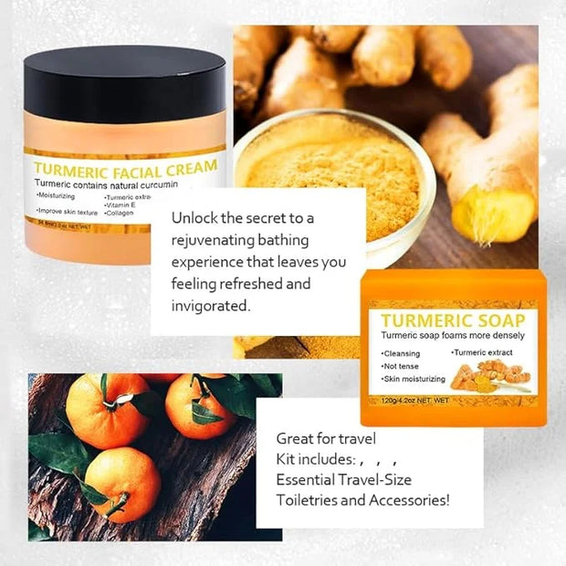 4 Packs Turmeric Serum,Turmeric Soap,Turmeric Body Lotion,Turmeric Facial Cream with Vitamin C, Vitamin E, Collagen,Hyalur...