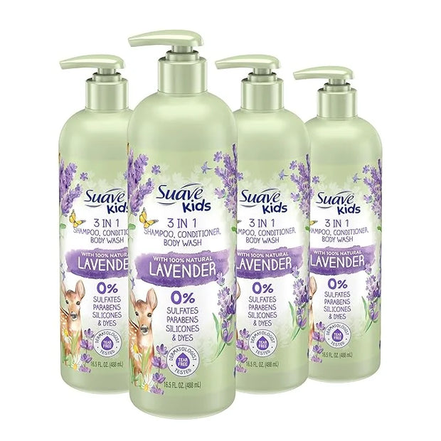 Suave Kids Natural Lavender Oil 3-in-1 Tear Free, Body Wash, Shampoo and Conditioners, No Sulfates, No Parabens, No Silico...