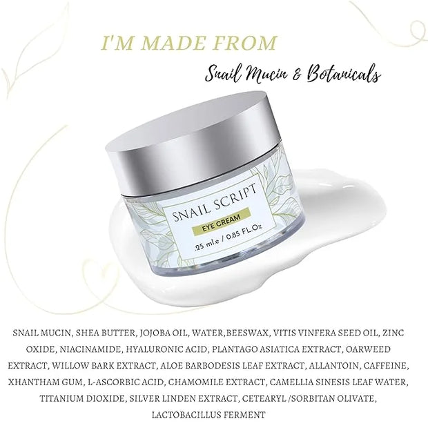 Snail Script Eye Cream, Snail Mucin Black Snail Repair lotion for Face Korean SkinCare Snail Moisturizer Hyaluronic Acid V...