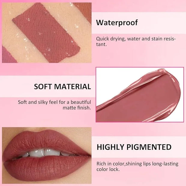 Matte Liquid Lipstick,Brown Purple Liquid Lip Stains, Long Lasting Waterproof Lip Gloss Makeup, Velvet Non-Stick Cup Lips ...