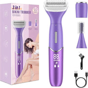 Bikini Trimmer for Women, 3 in 1 Painless Electric Razors for Women, Replaceable Lady Facial Razor & Eyebrow Trimmer, Rech...