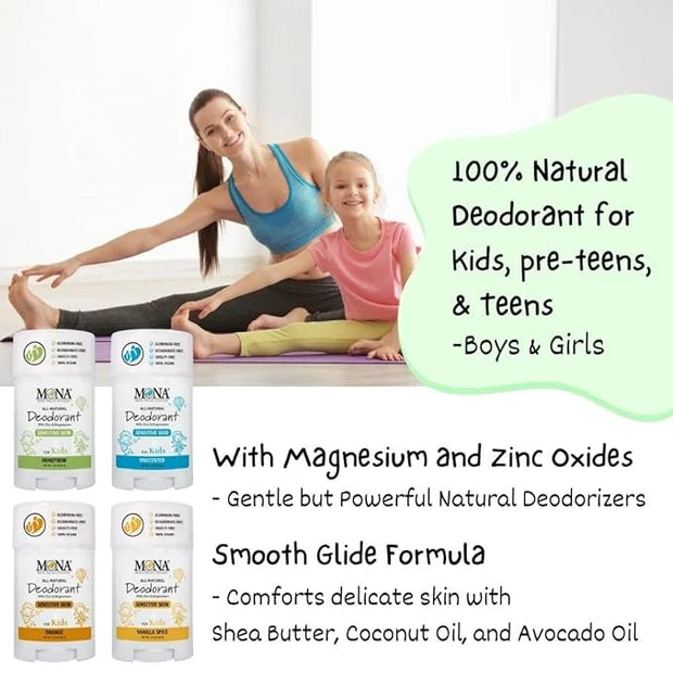 MONA Brands KIDS Deodorant for Girls, Boys, Preteens & Teens | Safe for Sensitive Skin - No Baking Soda, Aluminum or Synth...