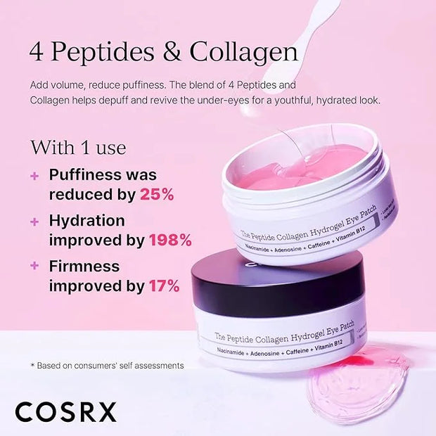 COSRX Under Eye Mask, Peptide Collagen Hydrogel Eye Patch for Puffy Eyes and Dark Circles, 60 Under Eye Patches, Korean Sk...