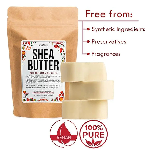 Refined Shea Butter Unscented - 100% Pure African Shea Butter for Hair & Dry Skin - Use for Soap Base, Face & Body Moistur...