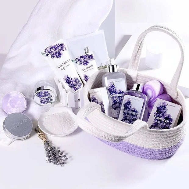 Spa Gift Baskets for Women - Body & Earth 11pcs Lavender Gift Sets with Bubble Bath, Shower Gel, Body Lotion, Birthday Gif...