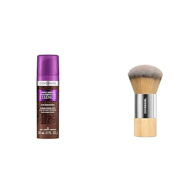 Covergirl Simply Ageless 80 Deep Foundation, Blending Brush - Skincare Makeup with Bakuchiol & Tranexamic Acid Reduces Fin...