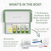 Amenity & Accessory Kit | 1 oz Shampoo, Conditioner, Lotion, Body Wash, Body Bar, Cleansing Bar, Shave & Dental Sets, Make...
