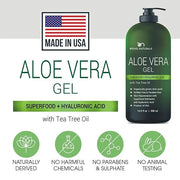 Aloe vera Gel - from 100% Pure Organic Aloe - Natural Raw Moisturizer for Face, Body, Hair. Perfect for Sunburn, Acne, Raz...