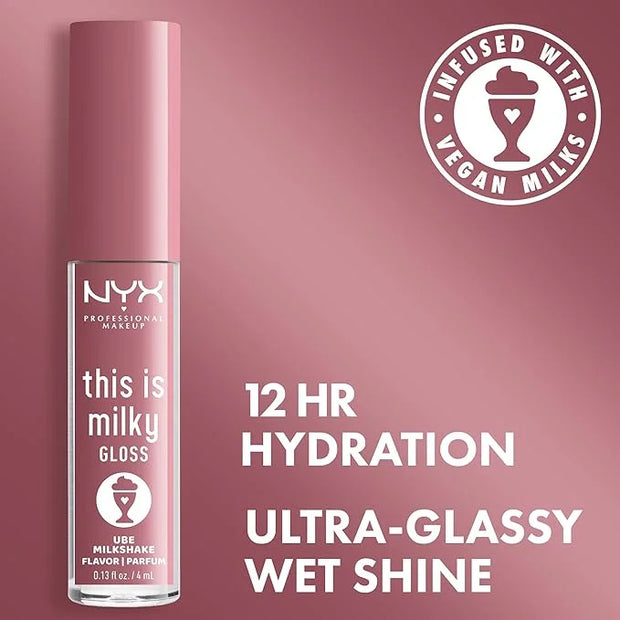 NYX PROFESSIONAL MAKEUP This Is Milky Gloss, Lip Gloss with 12 Hour Hydration, Vegan - Ube Milkshake (Mauve Purple) - Prod...