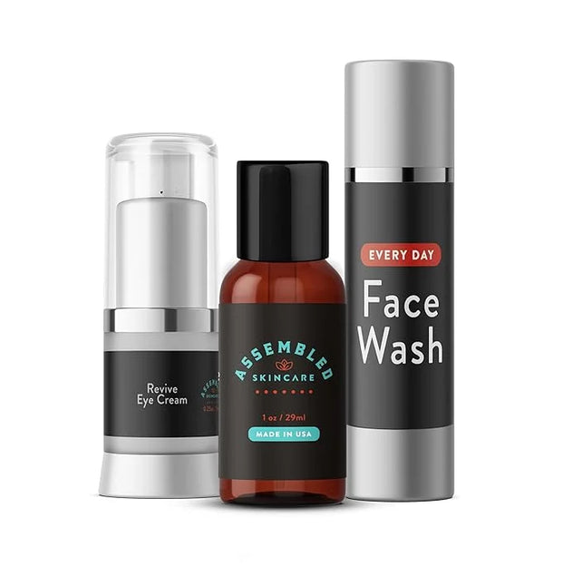 ASSEMBLED Skincare Ultimate Starter Pack (Premium Skin Care set for Men, 3-Piece; Face Wash, Aftershave/Toner, Eye Cream);...