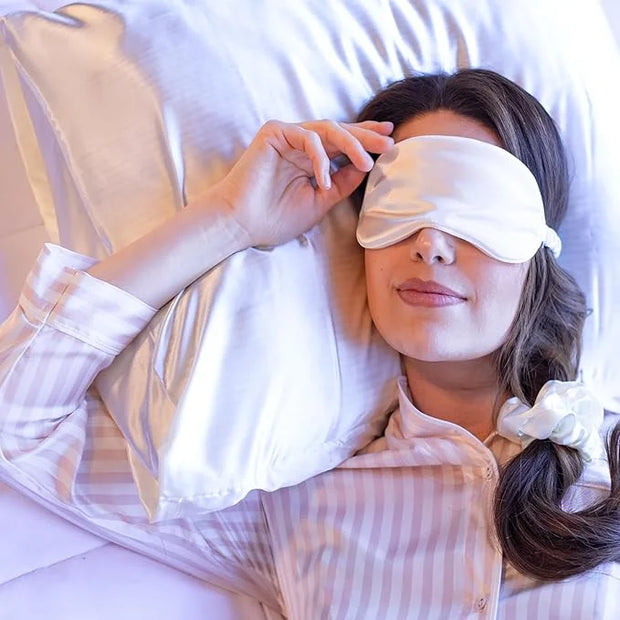 Vegan Silk Sleep Set, Silky Pillowcase with Large Scrunchie and Eye Mask for Hair and Skin, Self Care Essential Satin Nigh...