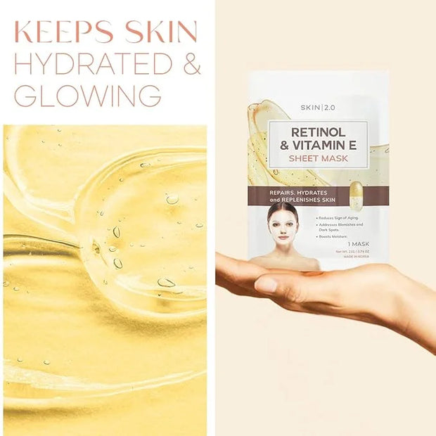 Retinol and Vitamin E Beauty Value Set - Serum, Moisturizer, Under Eye Pads & Face Sheet Masks - Product Image