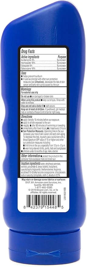 Amazon Brand - Solimo Sport Sunscreen Lotion, SPF 30, Reef Friendly (Octinoxate & Oxybenzone Free), Broad Spectrum UVA/UVB...