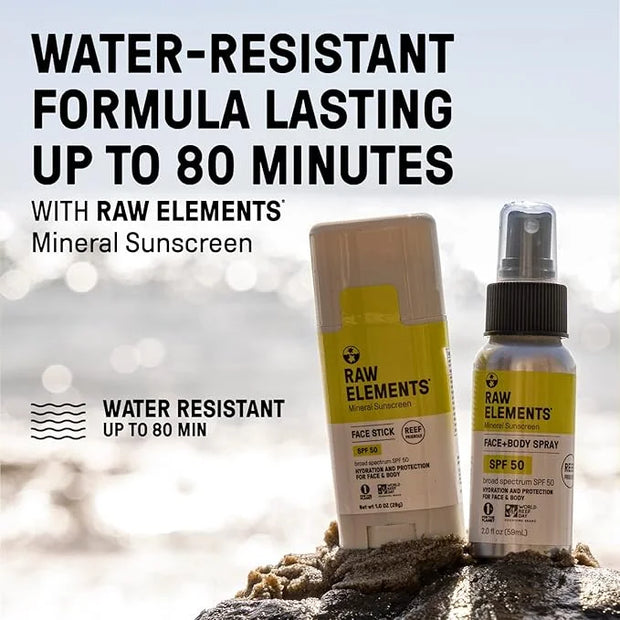 Raw Elements Face + Body Spray SPF 50 All-Natural Mineral Sunscreen - Reef Safe, Water Resistant, Broad Spectrum UVA/UVB P...
