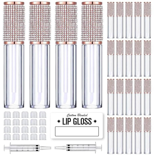 AMORIX 24 Pack Crystal Rhinestone Lip Gloss Tubes with Wand 5ml Empty Lip Gloss Containers Lipgloss Bottles with Stoppers ...