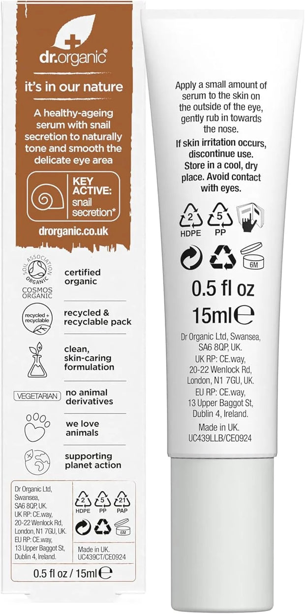 Dr. Organic Snail Gel Eye Serum | Tightens and Hydrates Delicate Eye Area, Reduces Puffiness, Natural, Certified Organic, ...