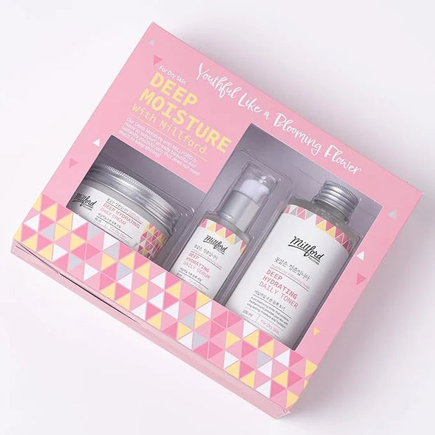 Deep Moisture Skincare Set with Panthenol and Hyaluronic Acid for Dry Skin, Moisturizing, Hydrating, Soothing, Face Moistu...