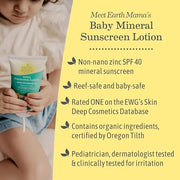 Earth Mama Baby Mineral Sunscreen Lotion SPF 40 | Reef Safe, Non-Nano Zinc, Natural Water Resistant Sun Cream for Babies, ...