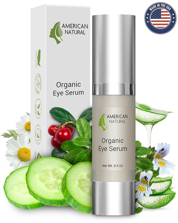 American Natural Eye Serum for Puffy Bags Under Eyes (0.5oz) - Dark Eye Circle Remover with Organic Cucumber & Chamomile E...