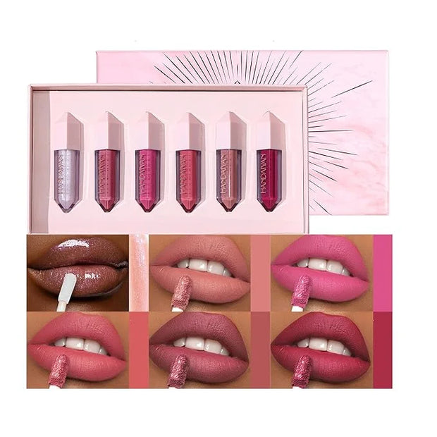 6PCS Diamond Lip Gloss Set, Matte & Pearlescent Finish, Long-Lasting Hydrating Lipstick, Non-Sticky, High-Pigment Formula ...