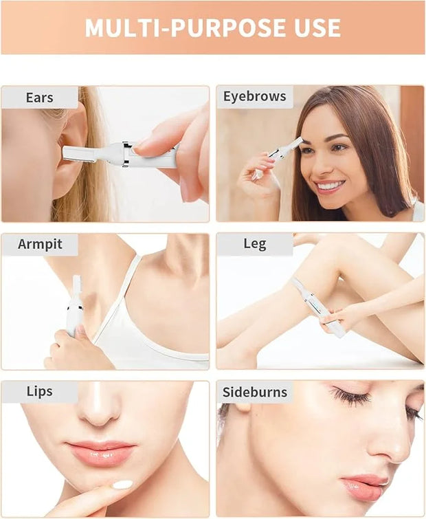 Eyebrow Trimmer, Electric Eyebrow Razor for Women Men, Rechargeable Painless LED Light Facial Hair Shaver Remover with Rin...