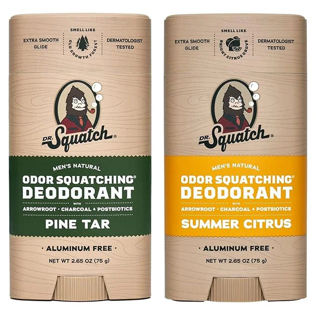 Dr. Squatch Natural Deodorant for Men - Odor-Squatching Aluminum Free - Pine Tar & Summer Citrus (2.65 oz, 2-Pack) - Produ...