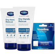 Vaseline Hand Cream, Dry Hands Rescue 2-Pack – Clinical Care Formula, Fragrance-Free, 5.1 Oz Ea + Lip Therapy Original Moi...