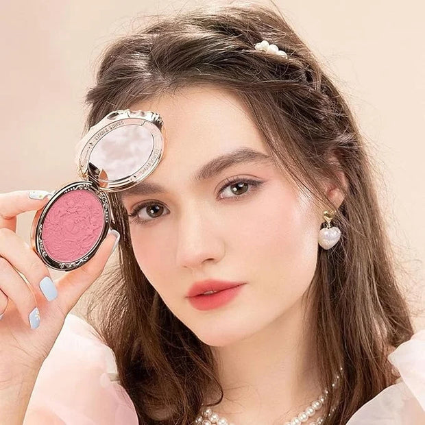 Flower Knows Strawberry Rococo Embossed Blush;Berry Matte Finish;Buildable & Blendable Powder Blush for cheeks,Highly Pigm...