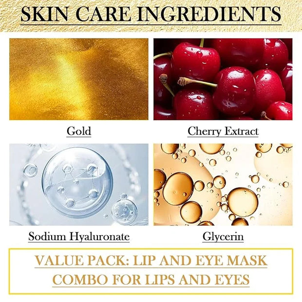 30PCS Lip Mask & Under Eye Patches Skincare Set,Moisturizing Gold Under Eye Masks,Pink Lip Masks Skin Care Set for Lip & E...