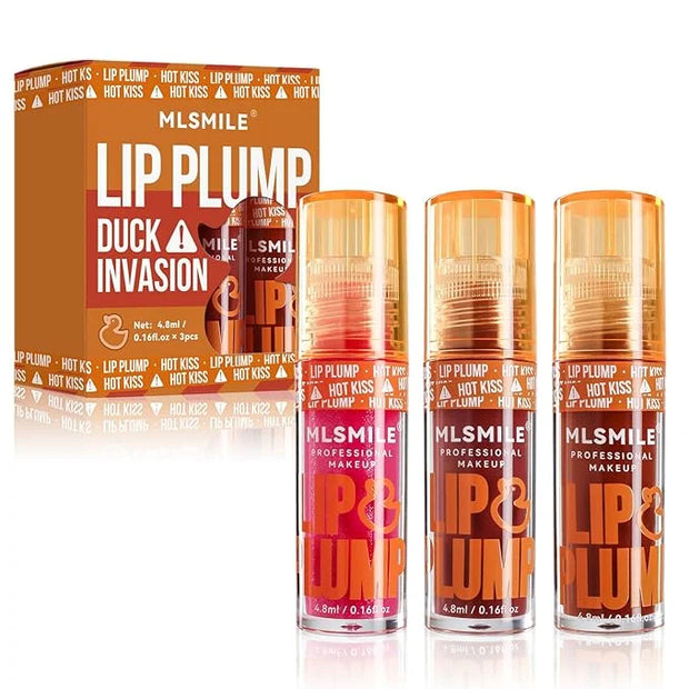 3-Color Duck Lip Plumper Gloss - High Pigment, Hydrating Lip Glow Oil, Balm Set for Women (Vegan, Set B) - Product Image