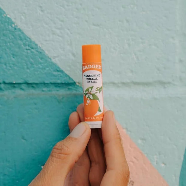 Badger Tangerine Breeze Classic Lip Balm, 100% Organic Lip Balm, Long Lasting Lip Care w/Light Silky Texture, Bright & Che...