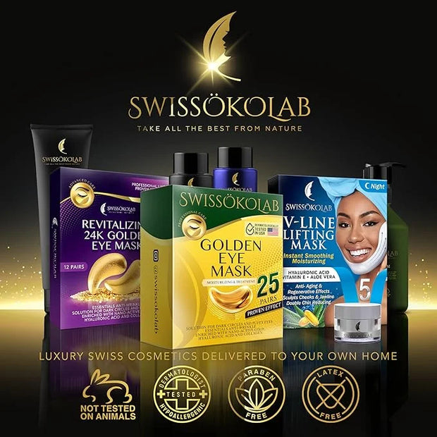 SWISSÖKOLAB Under Eye Patches For Puffy Eyes 24k Gold Eye Mask Dark Circles And Puffiness Collagen Eye Gel Pads Moisturizi...