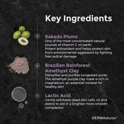 DERMAdoctor Kakadu C Dermatologist Formulated Amethyst Clay Detox Mask; Vitamin C Clay Face Mask for Dark Spots, Dull Skin...
