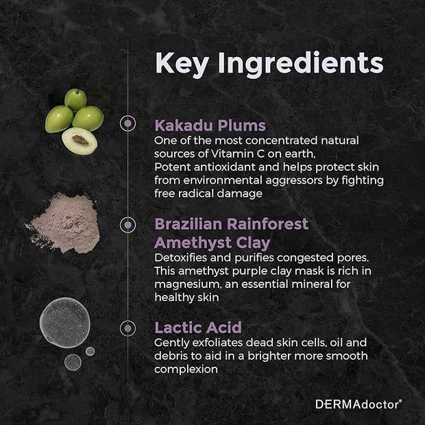 DERMAdoctor Kakadu C Dermatologist Formulated Amethyst Clay Detox Mask; Vitamin C Clay Face Mask for Dark Spots, Dull Skin...