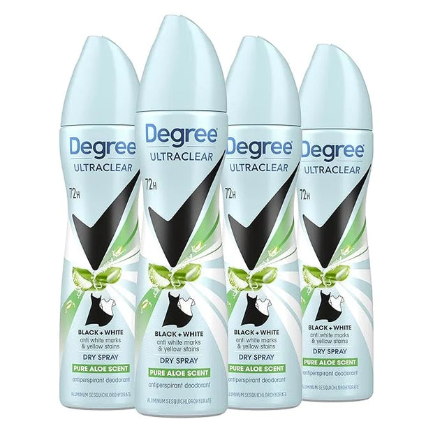 Degree UltraClear Antiperspirant Deodorant Dry Spray 4 pack for 72h Nonstop Sweat Protection For Women Pure Aloe Scent Ant...