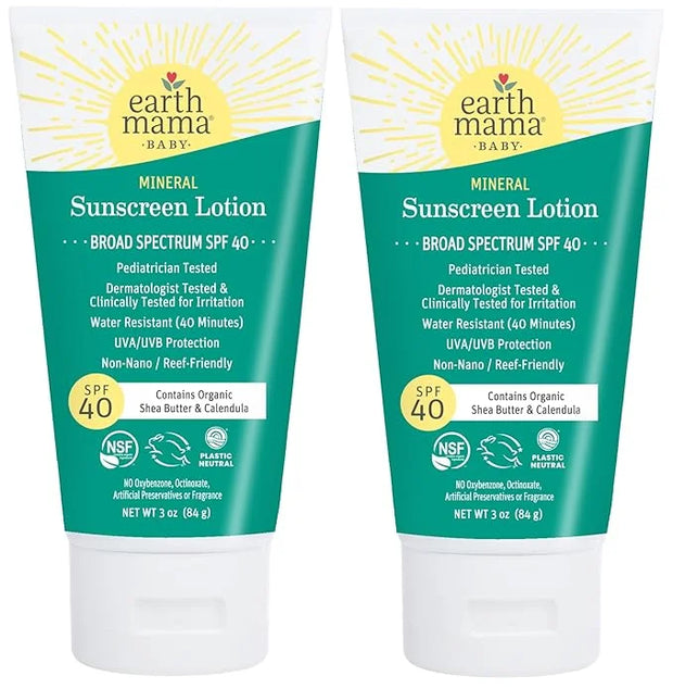 Earth Mama Baby Mineral Sunscreen Lotion SPF 40 | Reef Safe, Non-Nano Zinc, Natural Water Resistant Sun Cream for Babies, ...